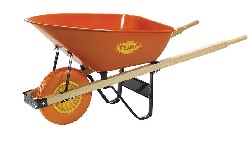 Tufx 6 cu. ft. Steel Tray -Wheelbarrow with Flatfree Tires - Orange