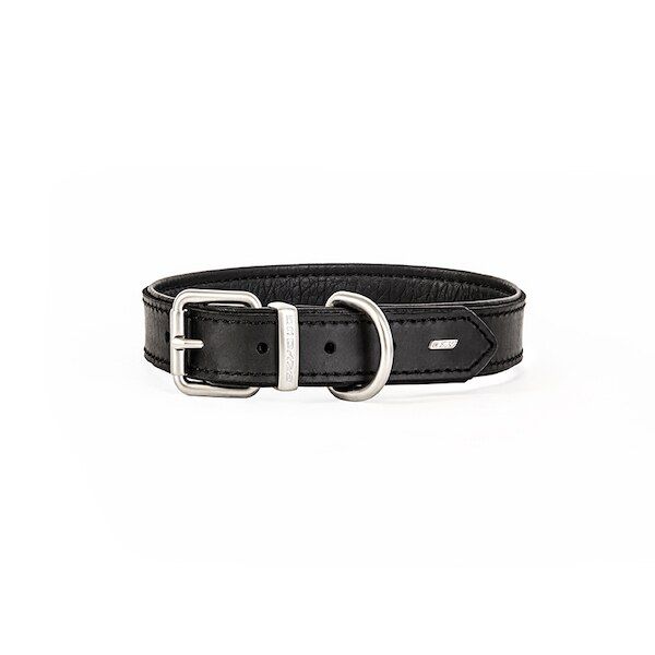 Oxford Black Leather Dog Collar - Large