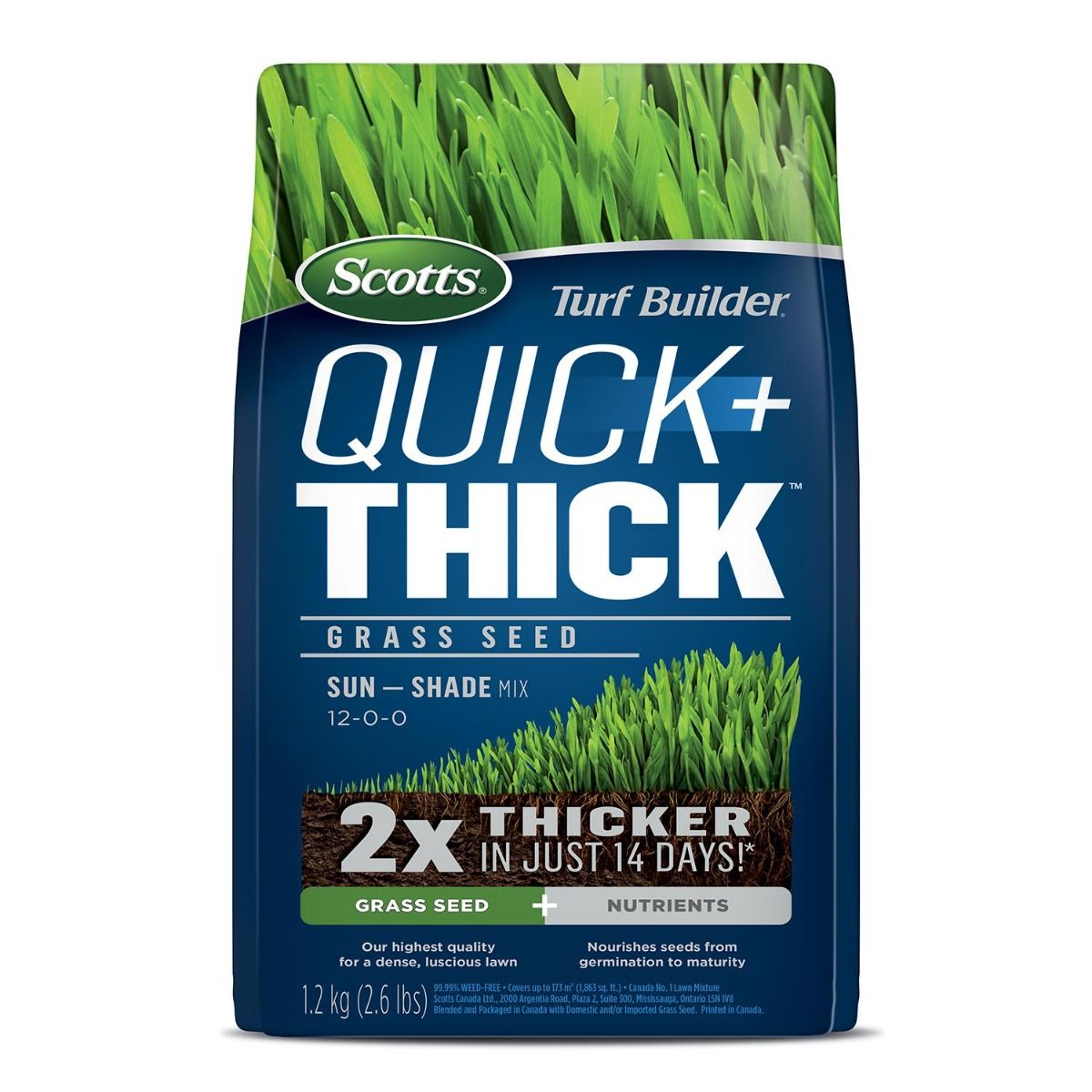 Scotts Turf Builder Quick + Thick Grass Seed Sun-Shade Mix (12-0-0) - 1.2kg