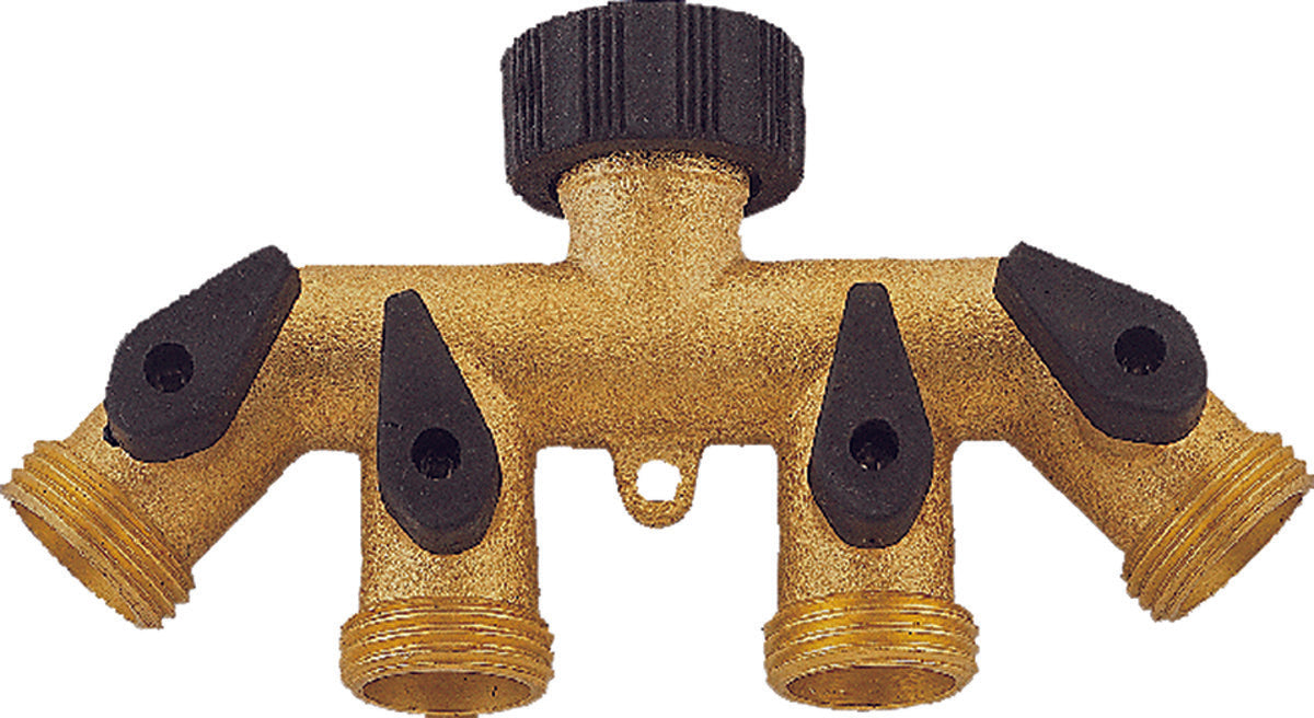 Landscapers Select Faucet Manifold, 3/4" Connection, Female, 4 -Port/Way, Brass