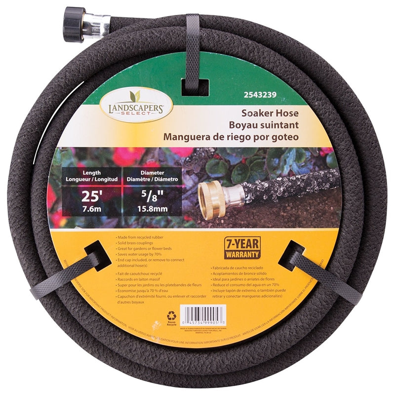 Landscapers Select HOSE-25-B-53L Soaker Hose, 25", Brass Male and Female Couplings, Rubber, Black